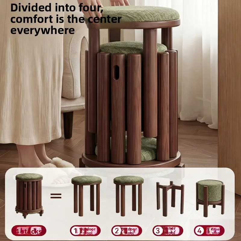 Stackable Wooden Round Stool Space Saving Nesting Bench High Stacking Guest Seat for Kitchen Compact Dining Stools for Apartment