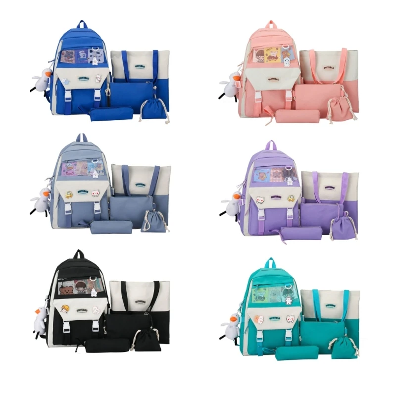 2023 New 5pcs Large Capacity Backpack Set for School Bookbag for Teens Girls Daypack  Shoulder Bag Handbag Pencil for Case