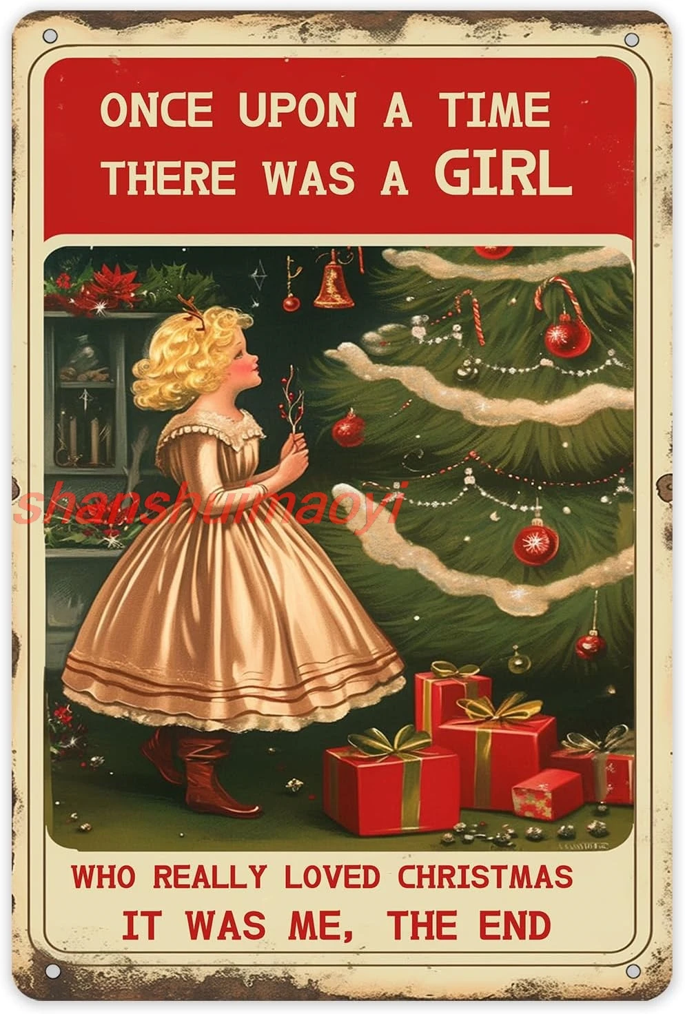 Christmas Fairy Tales Tin Sign a Time There Was a Girl Who Really Loved Christmas Vintage Sign Wall Decor for Home Cafe Kit sign