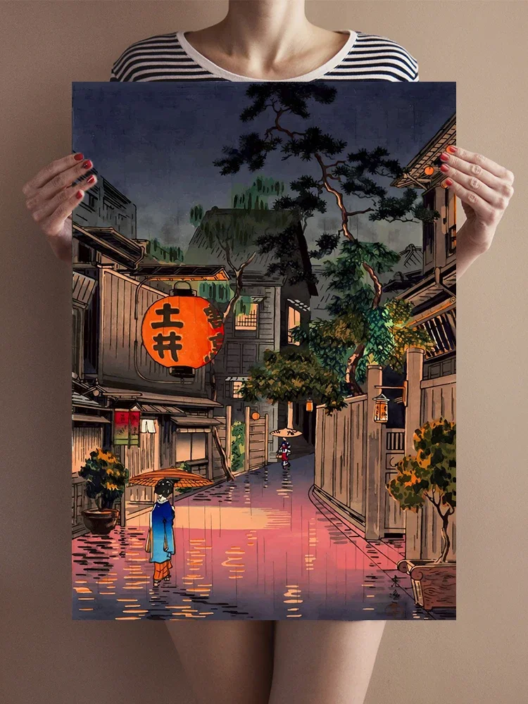 Ukiyo e Tokyo Rainy Street Poster Wall Art Canvas Paintings Printed Pictures For Living Room Home Decoration Gift