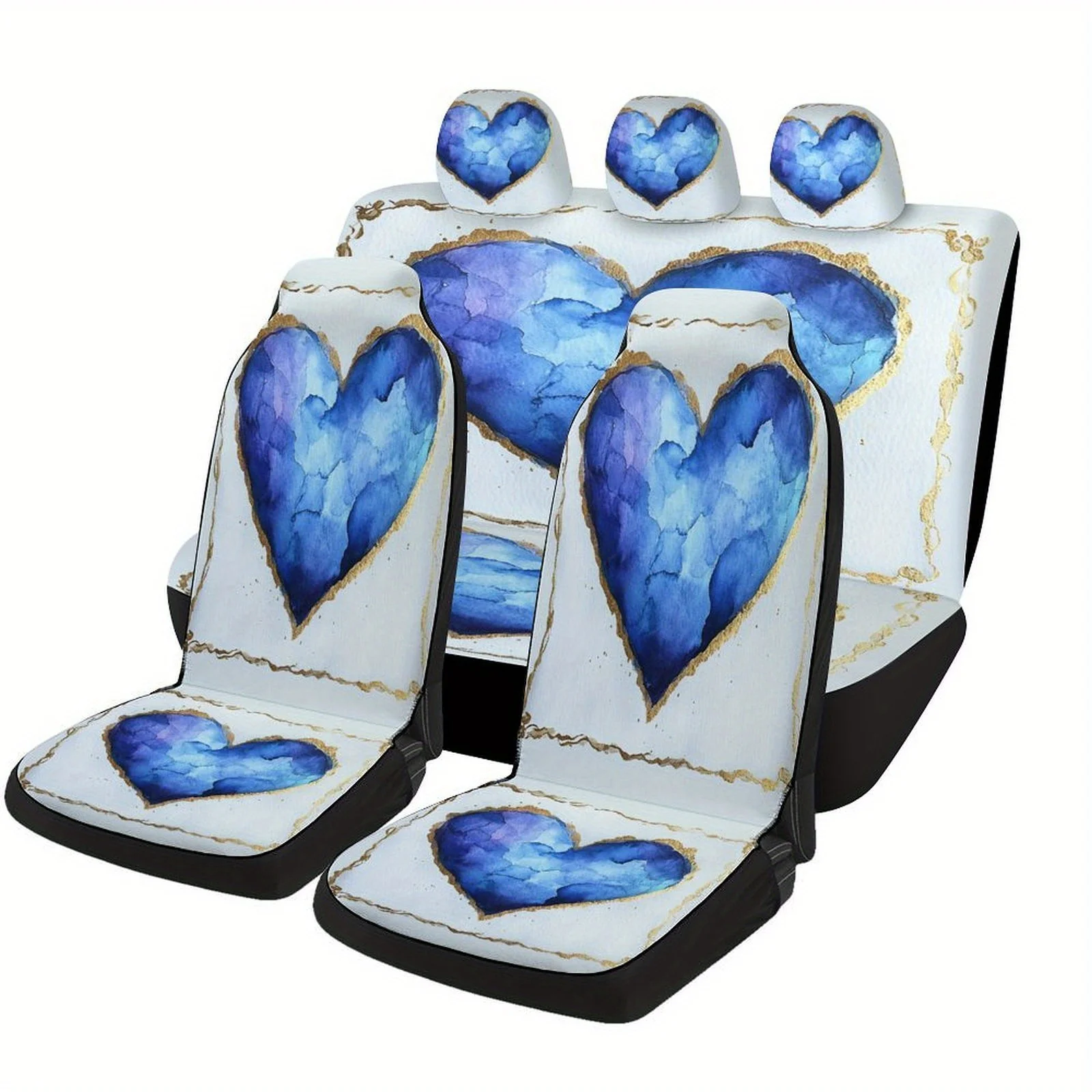 

Blue Heart Art Designed Car Seat Cover Set For Most Cars, Trendy Novelty High-quality Car Seat Protector Covers Full Set, Univer