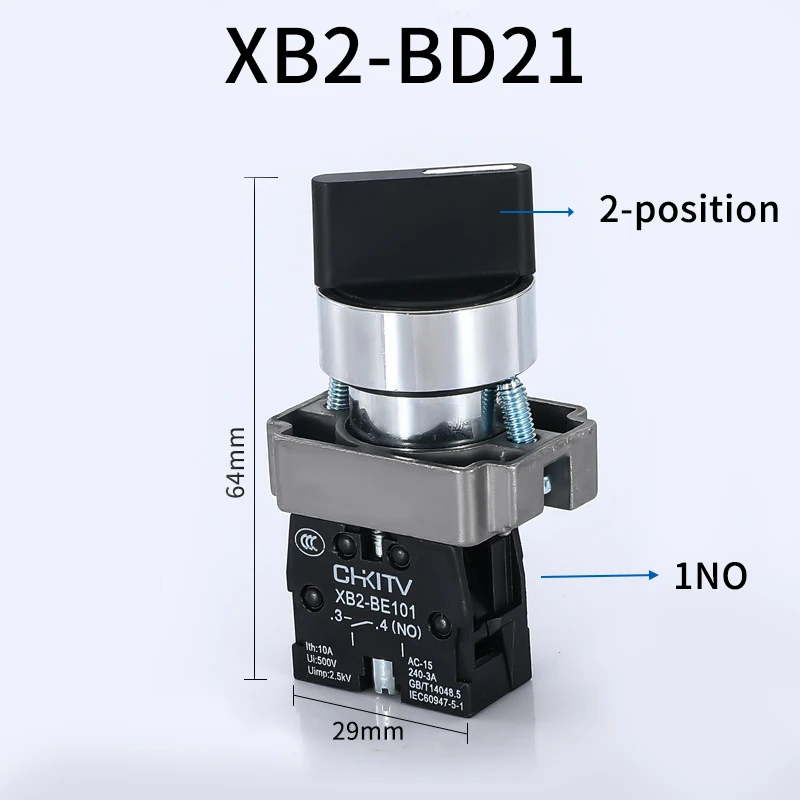 

22mm XB2-BD21 XB2-BD33 10A/660V 2/3 Position Self-locking Knob Switch Select Switch Rotary switch