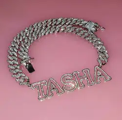 Custom Bling Name Necklace Zircon Name Necklace 12mm Miami Cuban Link Choker 3D Hollow Name Pendant Men Necklace Father Day gift