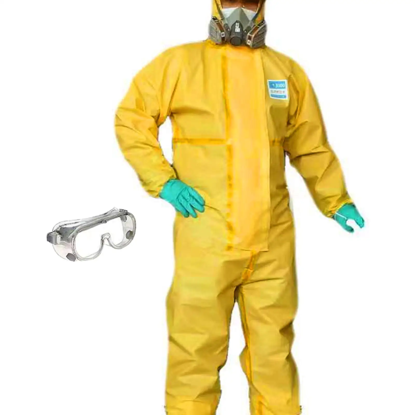 Breathable Full Body Coveralls for Men Waterproof Chemical Protection Suit with Hood Elastic Waist Zippered Workwear