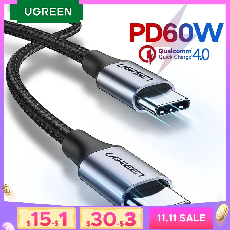 UGREEN 60W 100W USB Type C To USB C Cable For Macbook iPad Samsung Xiaomi PD Fast Charging Charger Cord 3A Fast USB C Cable