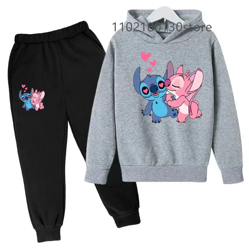 Stitch ฤดูใบไม้ร่วงฤดูหนาว Hoodies เหมาะสําหรับเด็กชายหญิง 3-12 ปีการ์ตูนเสื้อใหม่เด็กชุด