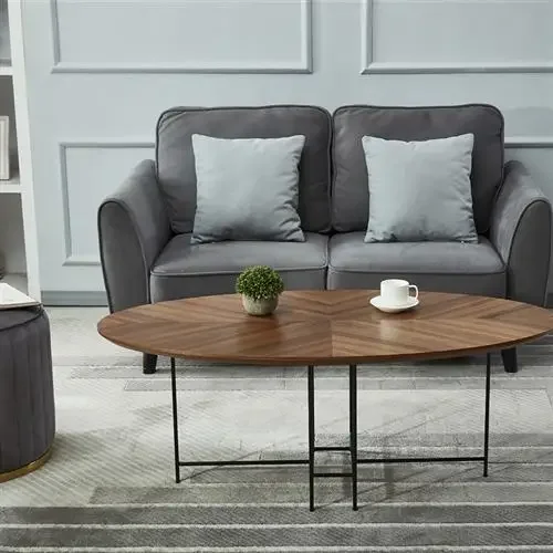 European modern simple oval wooden living room coffee table Nordic style white oak surface hardware
