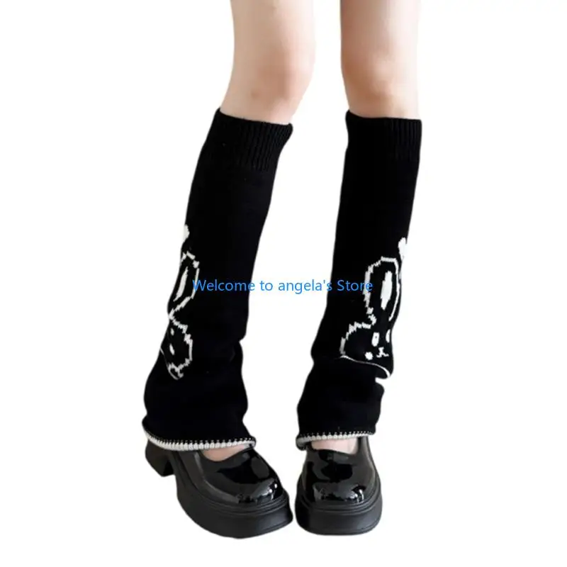 X4YC Calentadores piernas peludos y cálidos para invierno, bonitos calcetines elásticos con detalle conejo, cómodos largos