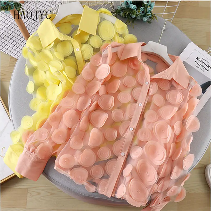

2025 French court style three-dimensional petal super fairy chiffon shirt versatile hollow lantern sleeve top women