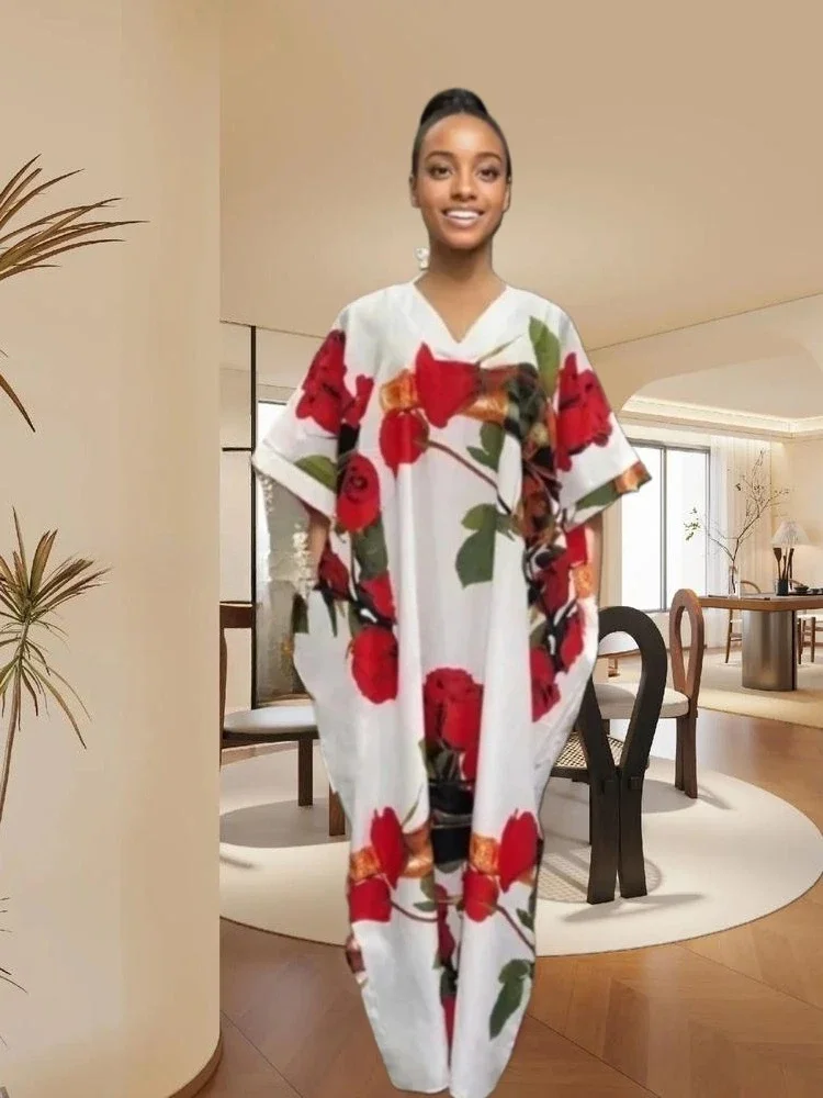 

Модная и элегантная женская летняя свободная макси-юбка по индивидуальному заказу с v-образным вырезом, африканский цветочный принт, полиэстер, карман, карман, V-образный вырез