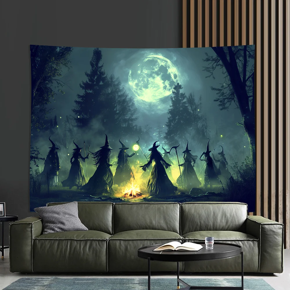 VIKAMA Hexe Nacht Sammeln Magischer Wandteppich Vollmond Halloween Mottoparty Okkult Studio Gothic Raumdekoration