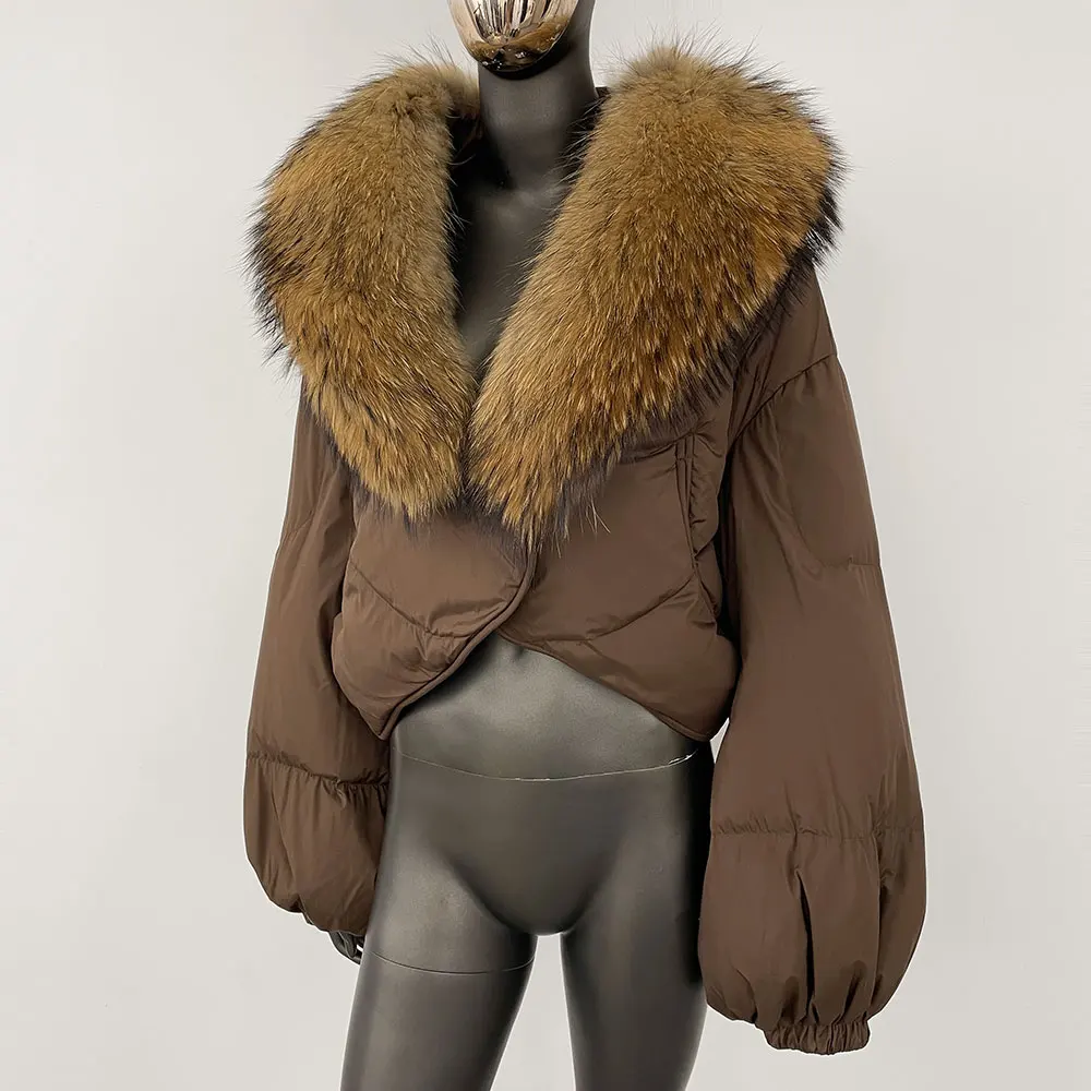 Vrouwen Witte Eend Donsjack Warme Luxe Losse Korte Mode Casual Echte Vos Bontjas Lange Mouw Puffer Jas Winter Vrouwelijke