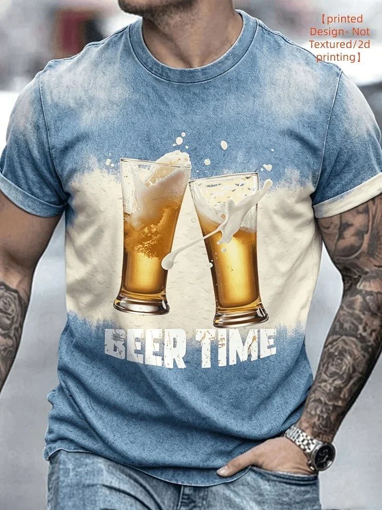 Hot Selling Men It's Beer Time T-Shirt Realistic Beer Foam Droplet Graphic 3D Print Short Sleeve Funny Drinking Novelty Tee Tops