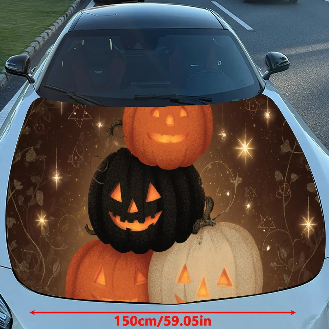 Stacked Pumpkins Car Engine Hood Vinyl Wraps Sticker, Trendy Auto Cover Decal, Waterproof Self-adhesive Vehicle Decal, Anti-scra