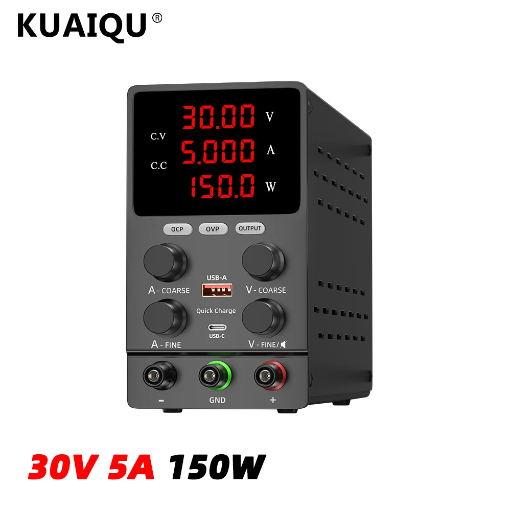 

KUAIQU SPS305S Adjustable Switching Regulated DC Bench Power Supply 30V 5A Lead Battery Recharge 12V 24V Electronic Devices Text