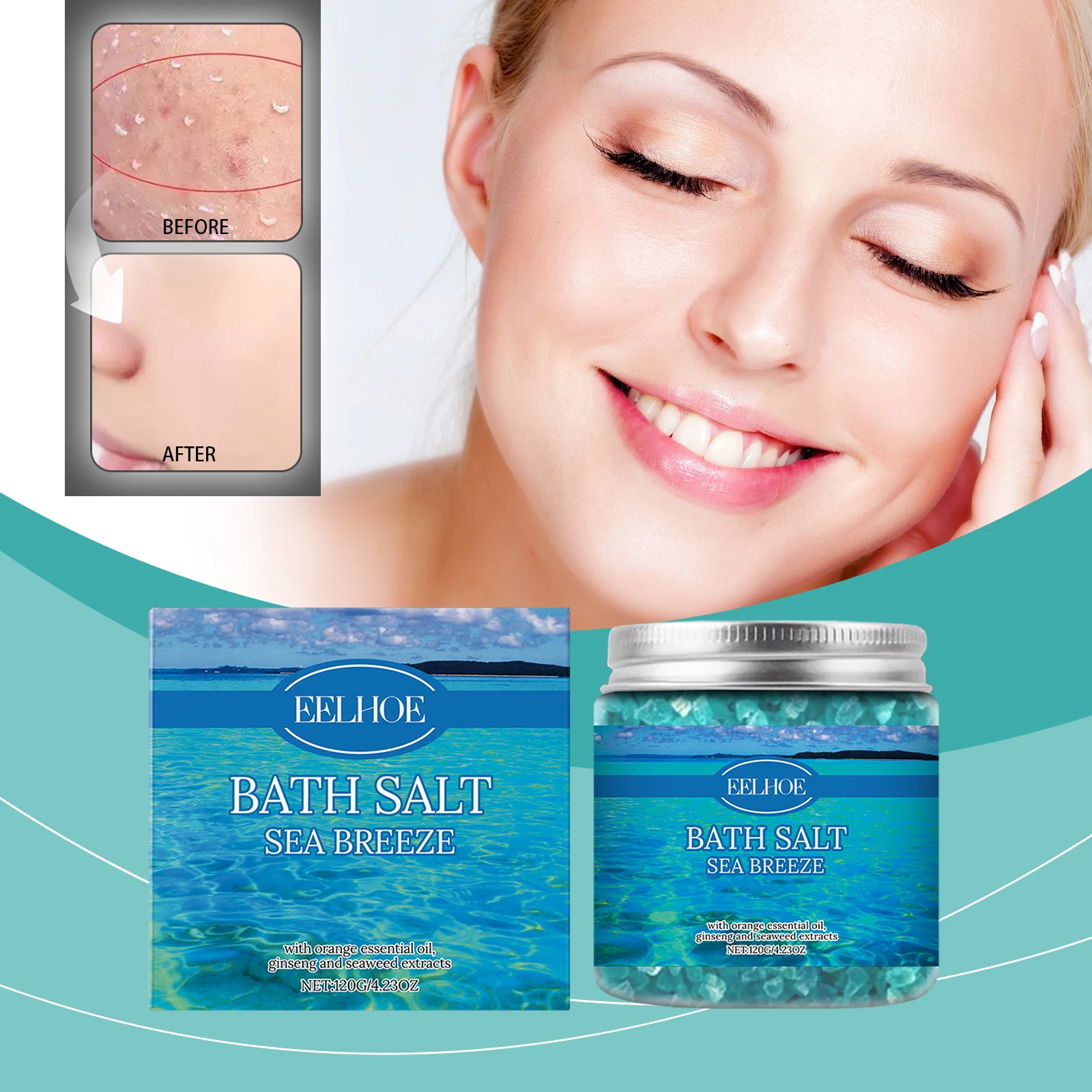 EELHOE Bath Sea Salt Gently Cleanses and Smooths the Skin, Moisturizing and Refreshing, Non Greasy Skincare Bath Sea Salt 120g