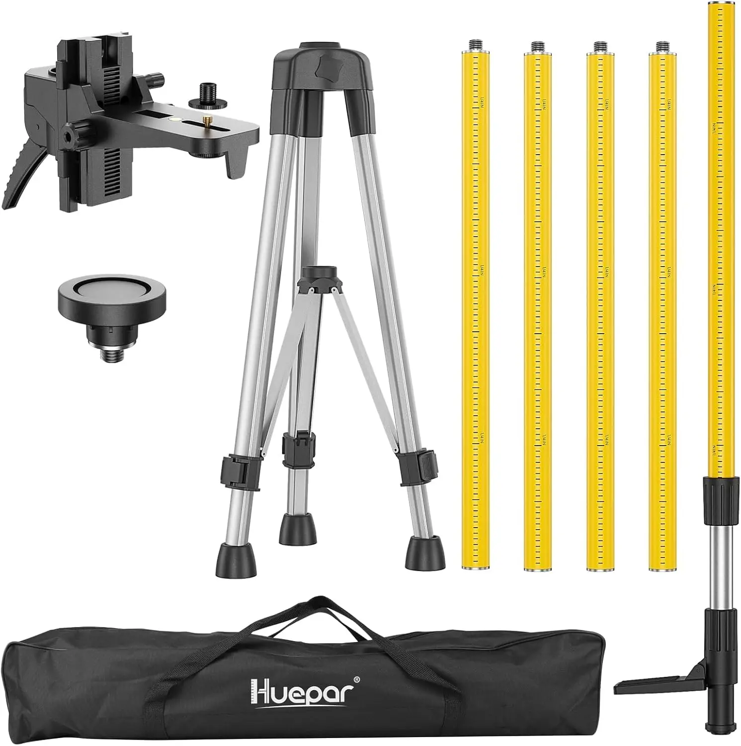 Huepar 12 Ft./3.7m Laser Tripod Telescoping Pole with 1/4-Inch by 20-Inch Laser Mount for Rotary Included Rod & 5/8
