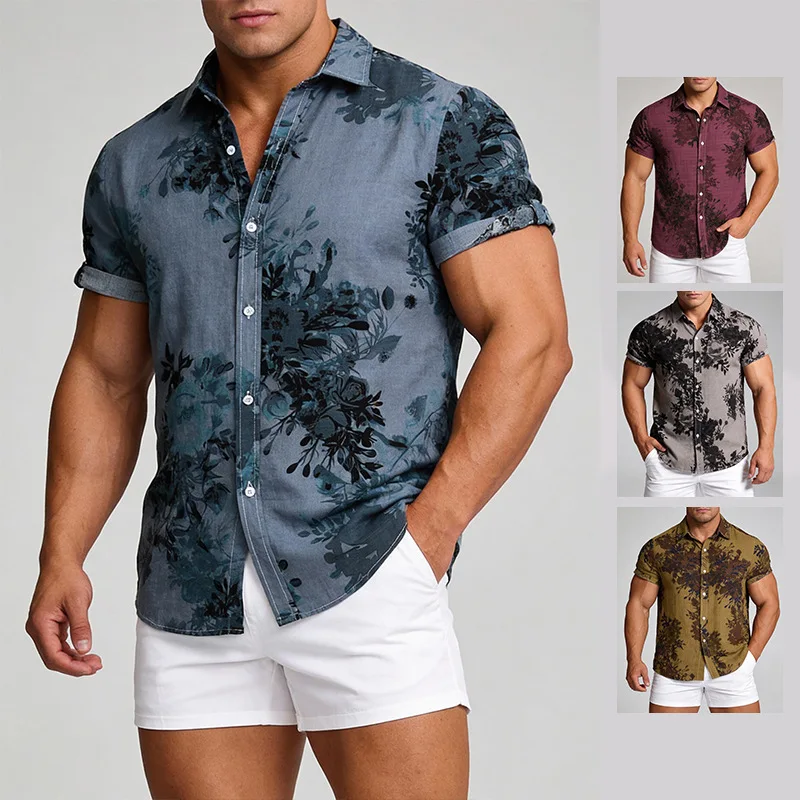 

Men's Summer Shirt Hawaiian Style Short Sleeve Cotton Cleanfit Slim Fit Casual Printed T-Shirt Men's Clothing Fashion