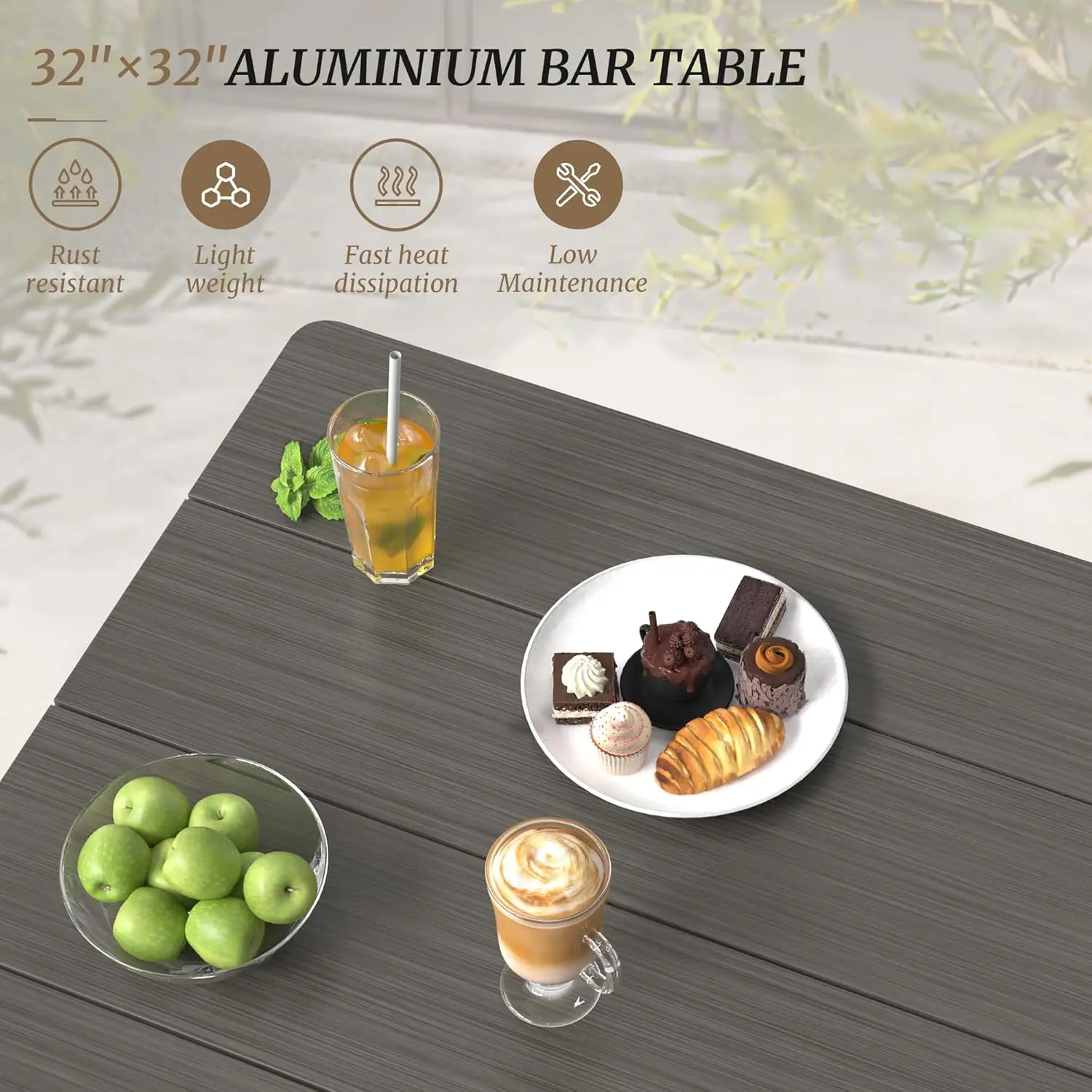 طاولة بار خارجية مربعة مقاس 32 بوصة، مقاومة للماء والطقس، رمادي - فناء، شرفة، للاستخدام الداخلي/الخارجي #4