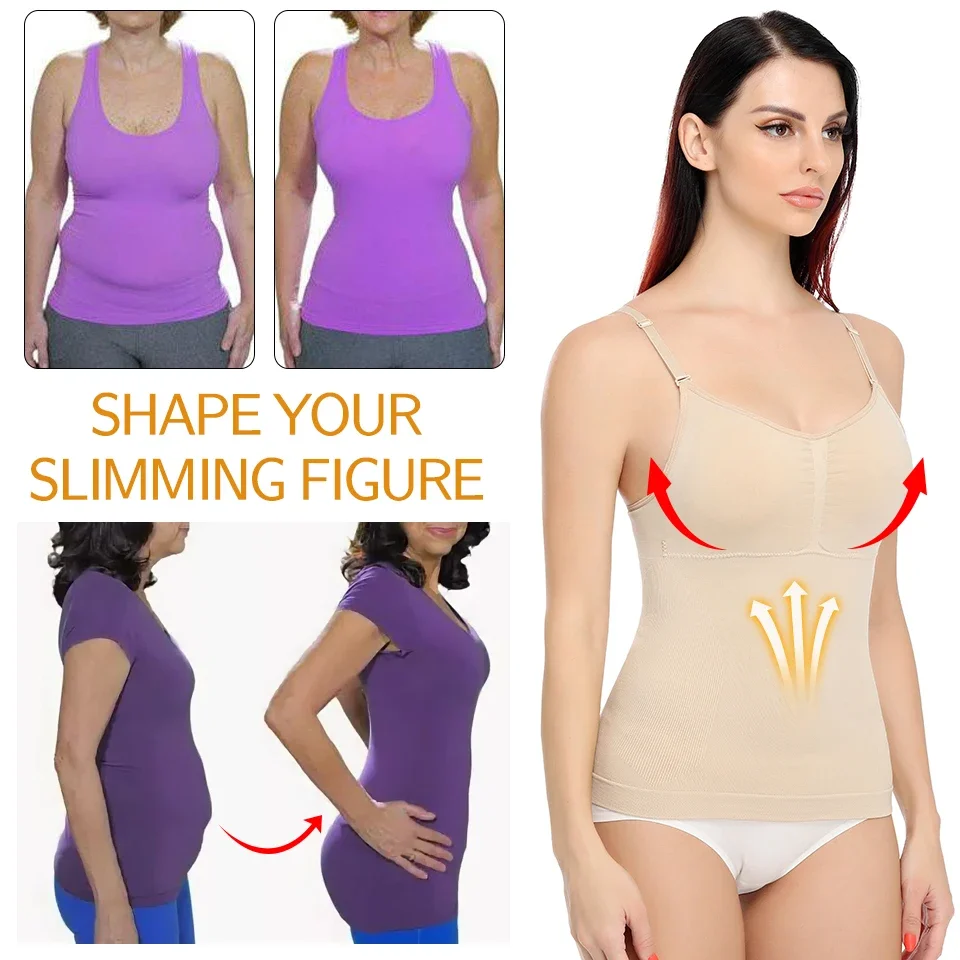 MISSMOLY Womens Camisole Shapewear Tops Tummy Control Built in bra Tank Shaping Seamless Body Shaper Slimming Cami Vest Corset