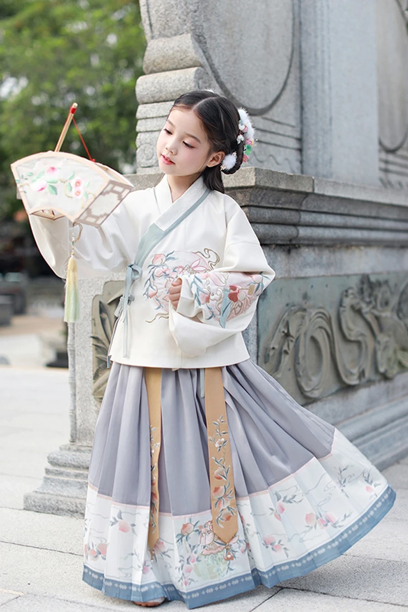 Kids Leuke Borduren Feestjurk Meisjes Hanfu Kinderen Warm Fee Oude Kostuum Chinese Tang Pak Kid Winter Kleding Set