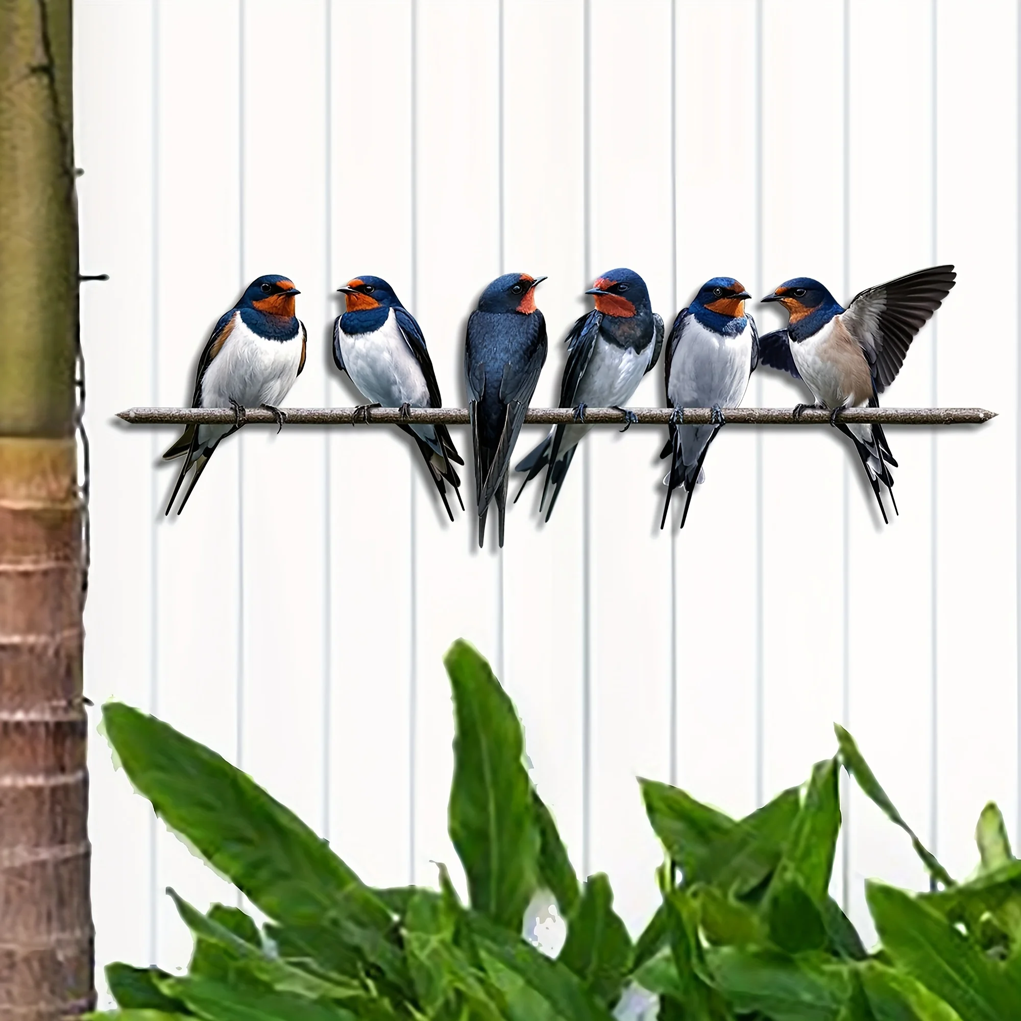 2D metal bird wall decoration, outdoor fence branch ornament, tree trunk insert, swallow metal wall art, courtyards 1pc, 2D