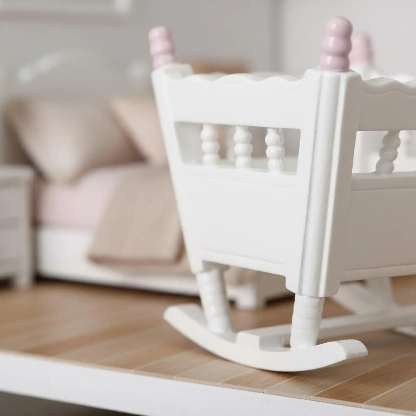 Dollhouse Cradle Mini Furniture Birch Plywood Infant Rocker Bed Accessory for 1 12 Scale Nursery Setup