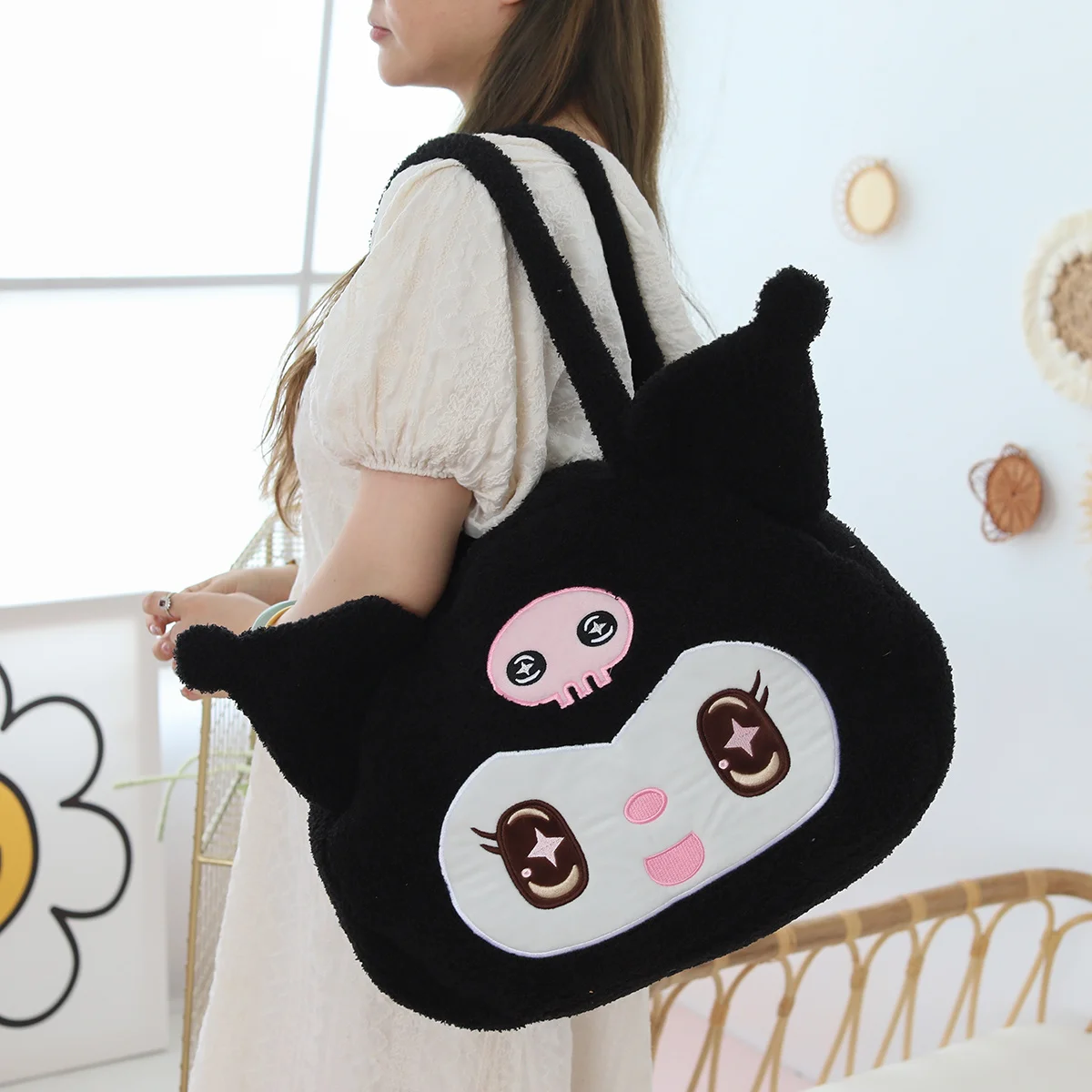 Bonito anime kuromi minha melodia cinnamoroll bolsa de ombro estilo japonês saco de pelúcia lucifer gato winnie o pooh bolsa para a menina