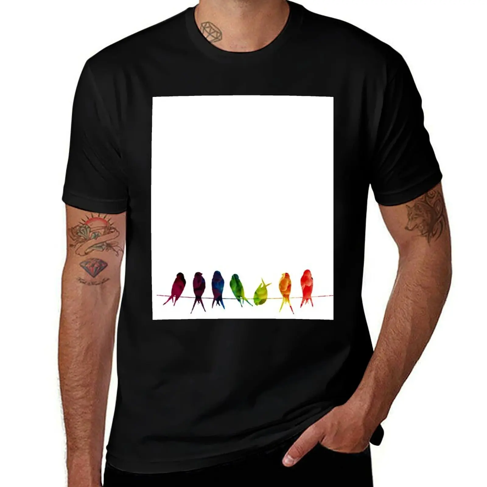 7 Birds on a line - edit T-Shirt plus size clothes animal prinfor boys graphics plain t shirts men