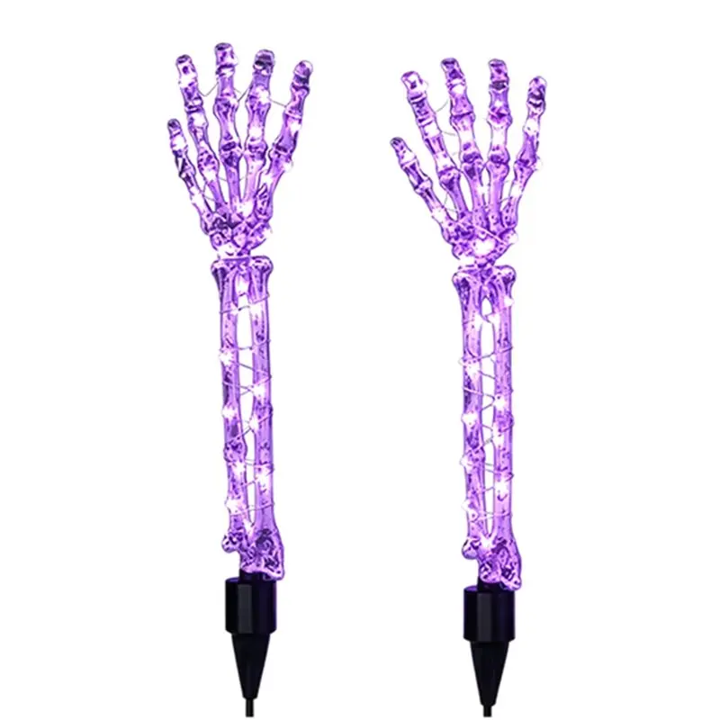 AWAH 2PCS Halloween Solar Light Skeletons Hand Ground Stake Lights Purples LED Skeletons Lawn Lamp Outdoor Garden Yard Decor