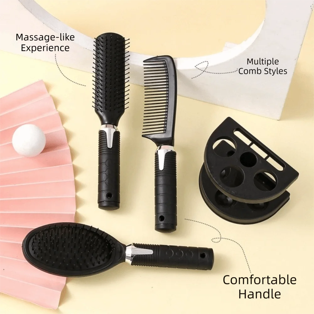 4Pcs/set Grooming Hair Comb Set Anti-static Non-slip Massage Comb with Makeup Mirror Styling Salon Hair Comb Brush