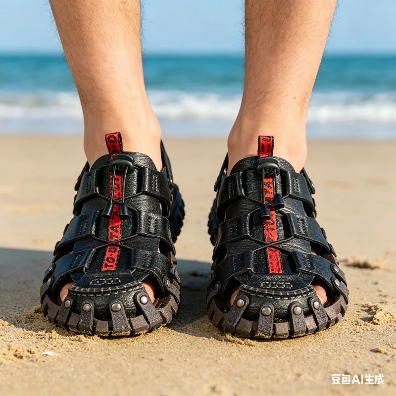 

New Men'S Sandals Leather Men Summer Shoes Leisure Slippers Flip-Flops Men Comfortable Footwear Soft Sandal Sandalias Treking