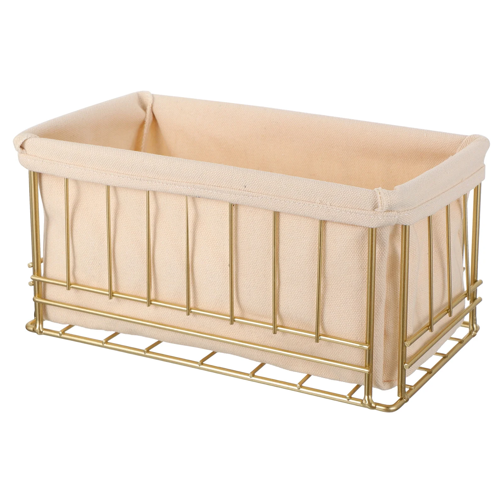 

1Pcs Iron Art Sundries Storage Basket Linen Lining Gold Storage Organizer Snack Desk Container Home Use