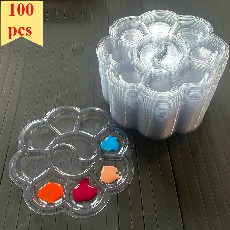 100pcs Disposable Plastic Palette, Featuring Non-Stick Mixing Trays, for Single Use in Art Studios for Students And Teachers