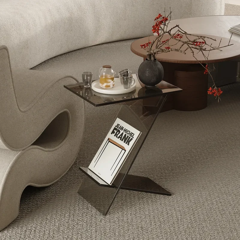 Modern Transparent Acrylic Corner Table Minimalist Living Room Side Table Bedroom Nightstand Clear Storage Locker Furniture