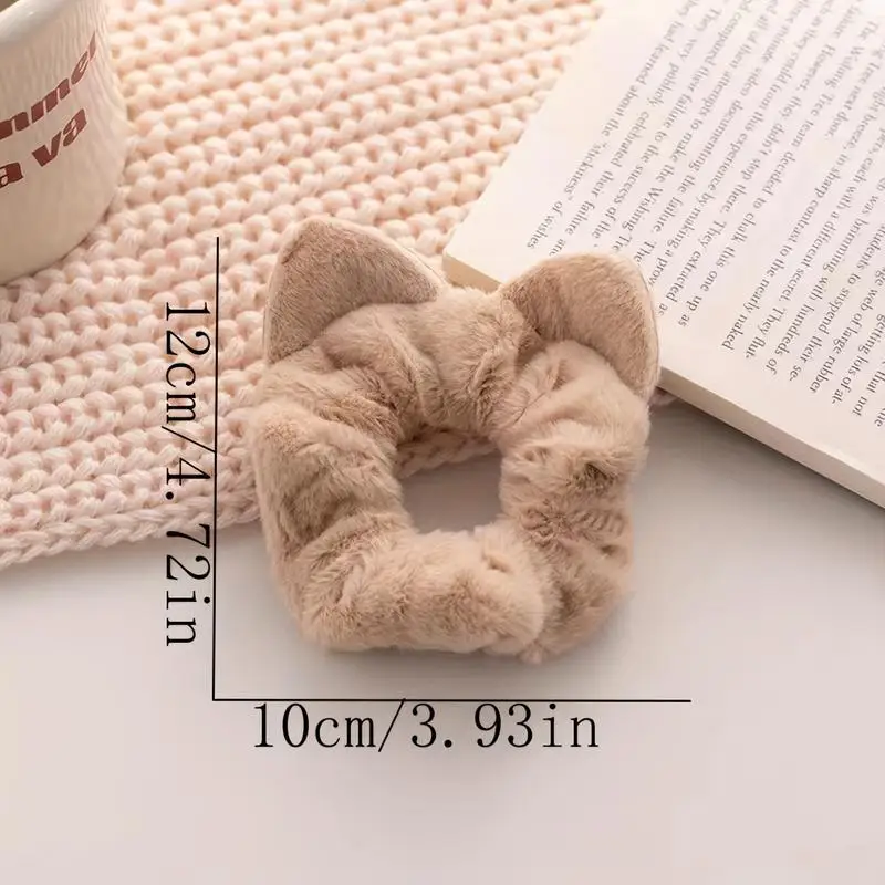 4-teiliges Set Niedliche Plüsch-Katzenohren Scrunchies Flauschige Pferdeschwanzhalter Haargummis Elastische Spiralringe Accessoire