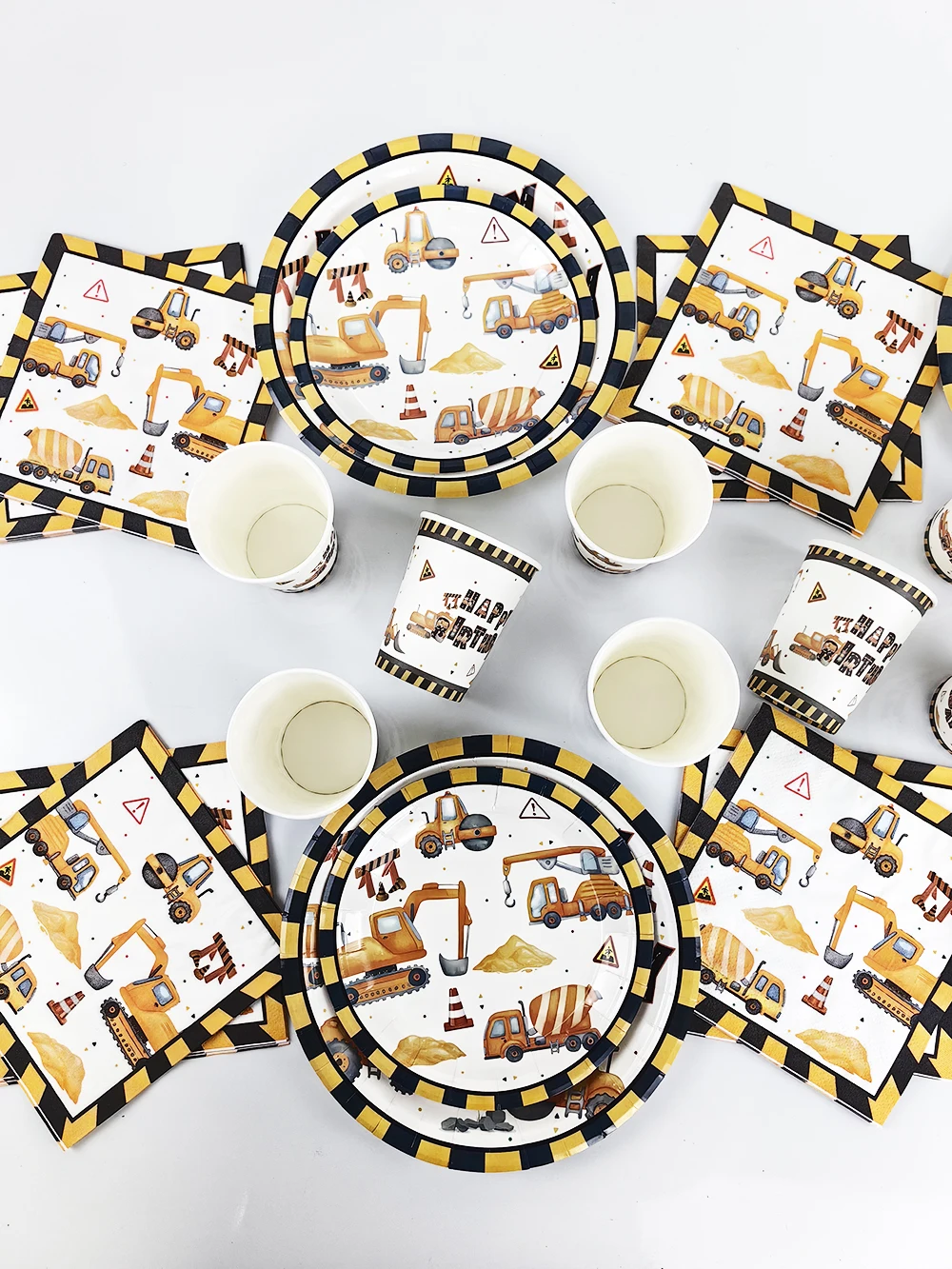 Construction Party Disposable Tableware Paper Plates Napkins Construction Truck Birthday Decorations Excavator Party Supplies