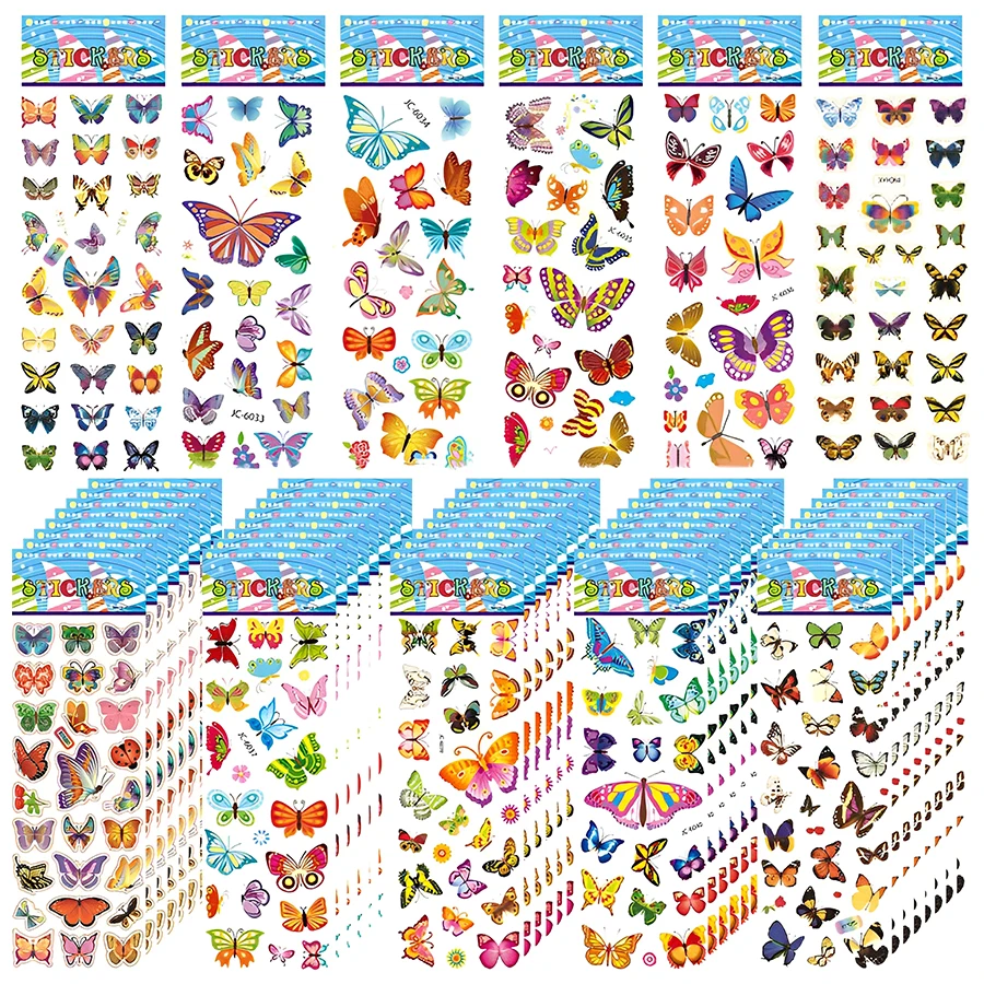 6/12/24pcs Butterfly Bubble Stickers Self-adhesive Graffiti Stickers for Laptop Luggage Refrigerator Student Reward Stickers