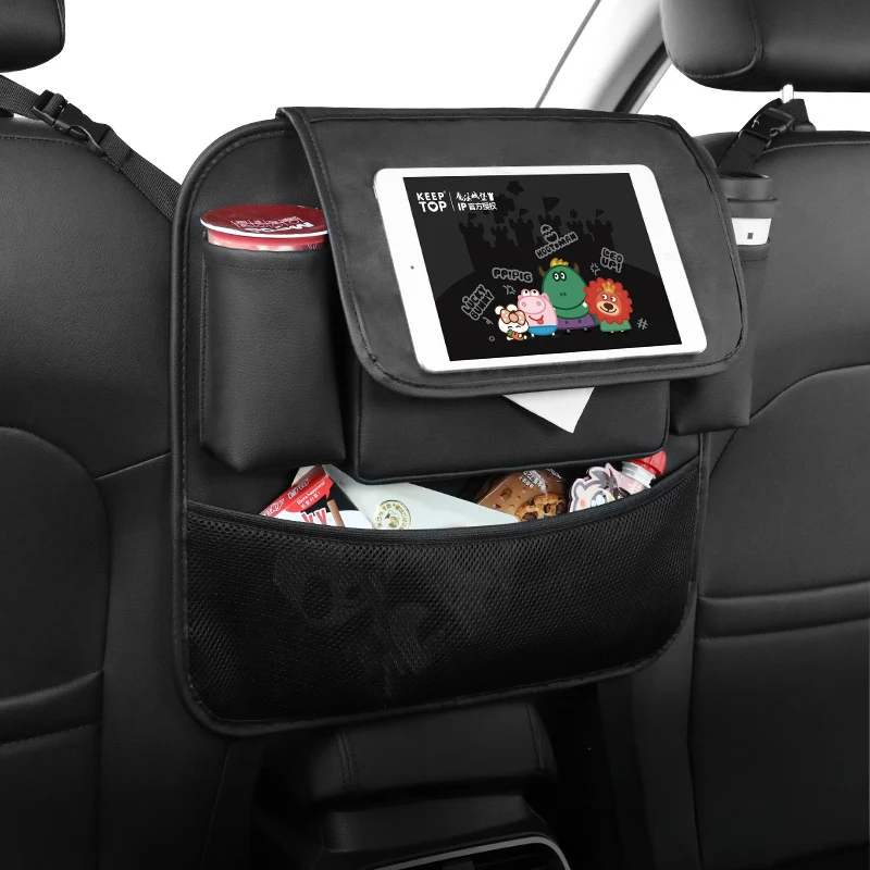Car Seat Middle Storage Organizer Leather Armrest Hanging Cup Tissue Bag Holder Phone Glasses Ipad Pocket For Rear Seat Interior