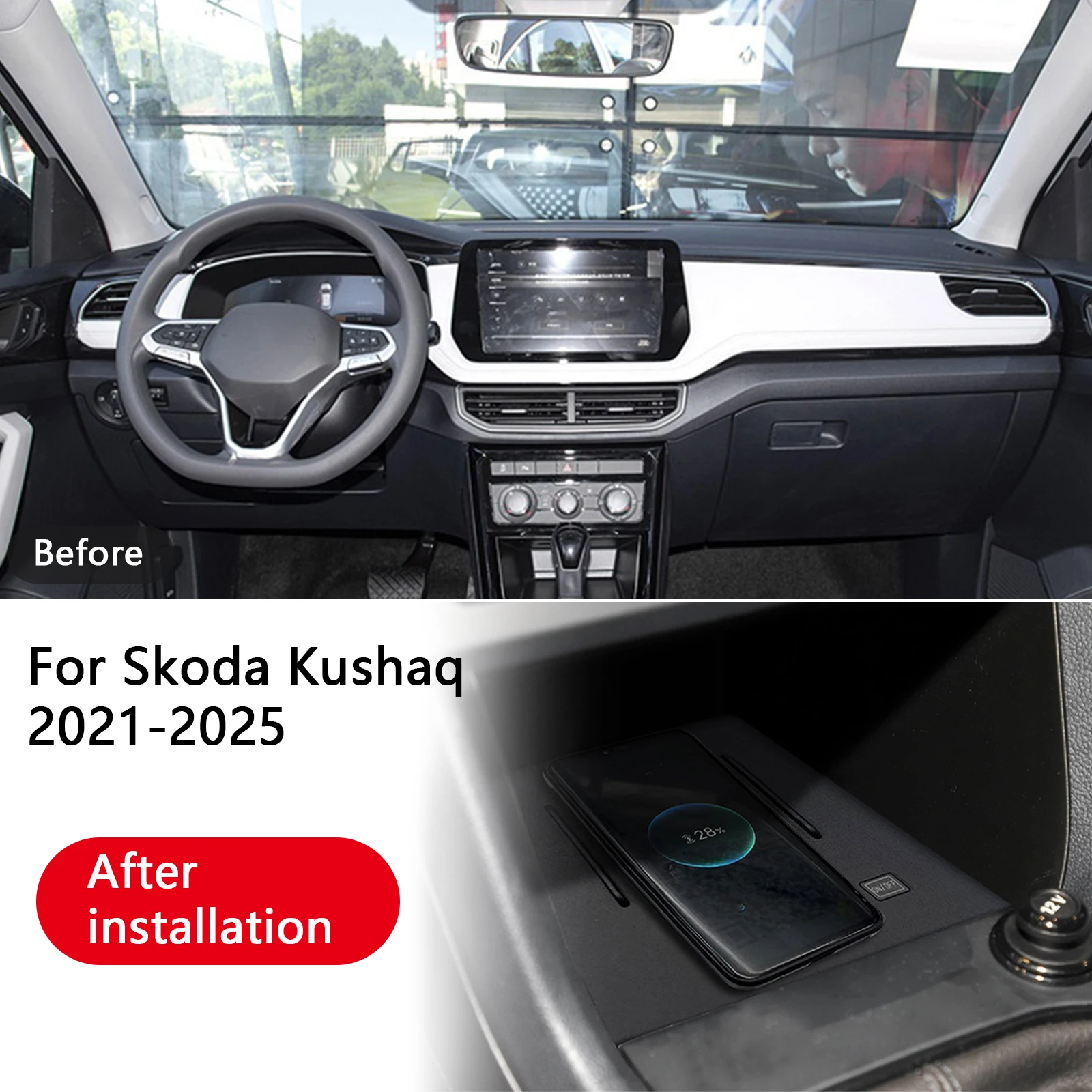2din a trela para skoda kushaq 2021-2025 console central do carro carregador de telefone rápido carregador sem fio placa de carregamento suporte de ca