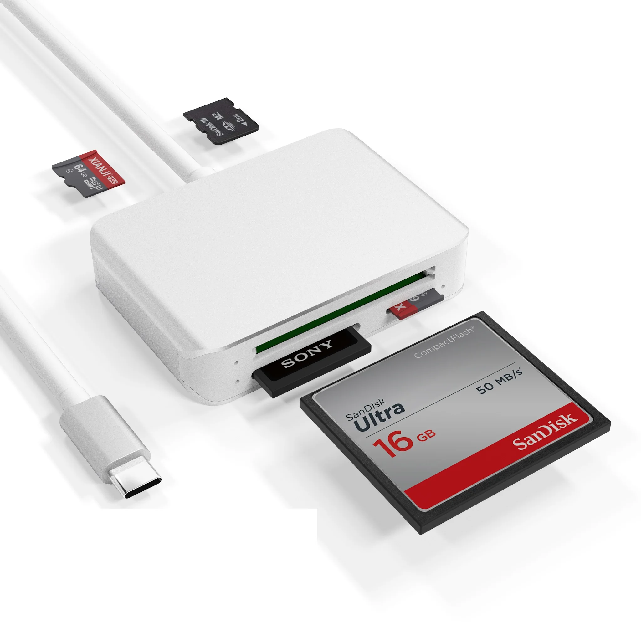 USB C Card Reader, 5-in-1 Multi-Slot Memory Card Hub for CF/SD/Micro SD/M2, USB 3.1 Type-C Adapter for Compact Flash, SDXC,SDHC