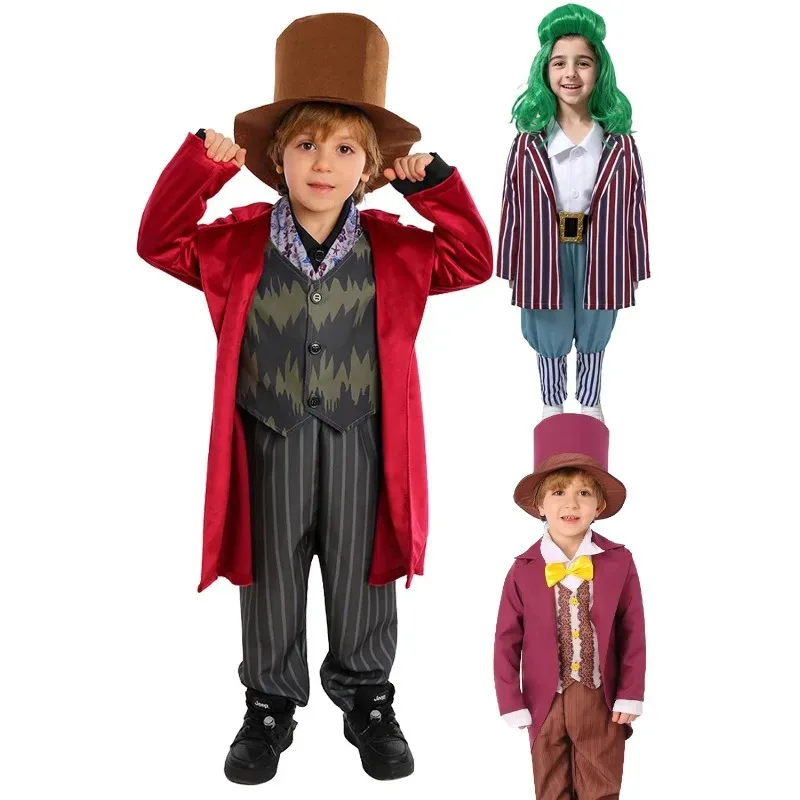 New Oompa Cosplay Kids Boys Wigs Movie Chocolate Factory Willy Cosplay Wonca Costume Disguise Child Roleplay Fantasia Outfit