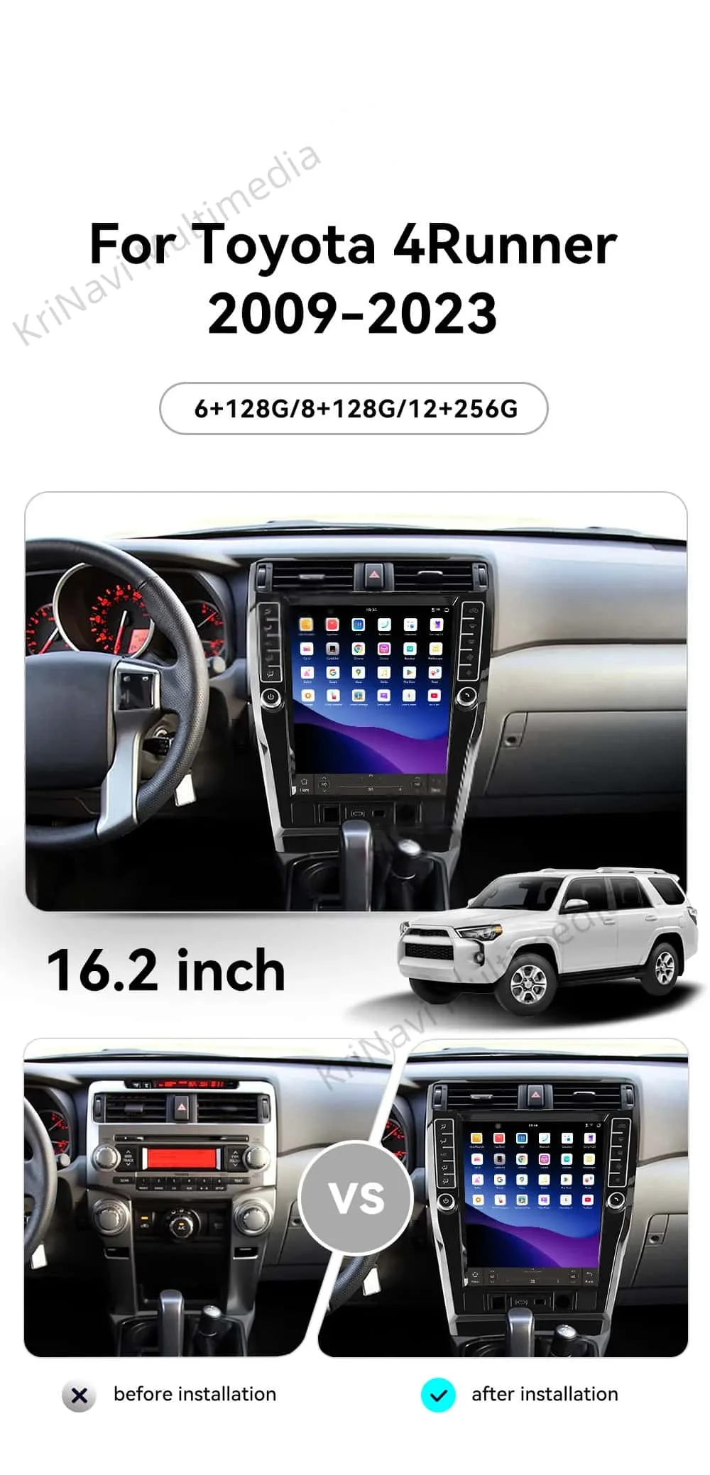 

16,2-дюймовый 4K экран, Android 15.0, 12-ядерный процессор для TOYOTA 4RUNNER 2009-2023, автомобильная магнитола, GPS-навигация, мультимедийный плеер, стереосистема