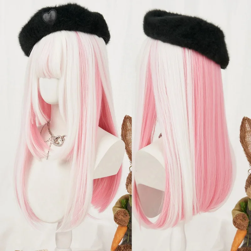 Houyan synthetic cosplay long straight hair Lolita wig pink white gradient girl wig heat resistant fiber synthetic wig