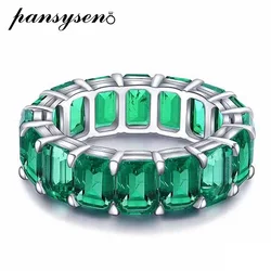PANSYSEN Vintage 925 Sterling Silver 5x7MM Emerald Paraiba Tourmaline Rings for Women Man Anniversary Party Fine Jewelry Gifts