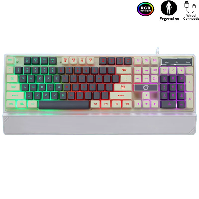 Wired Mechanical Keyboard Full Size 104 Keys,Ergonomic,Backlit Gaming Keyboard with Wrist Rest for PC/Tablet/PS/Xbox/Mac/Laptop