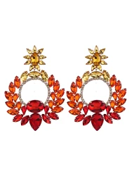High Quality Statement Earrings Oversize Round Bright Dangle Women Earring Rhinestone Fashion Jewelry Wedding Evening Accessorie