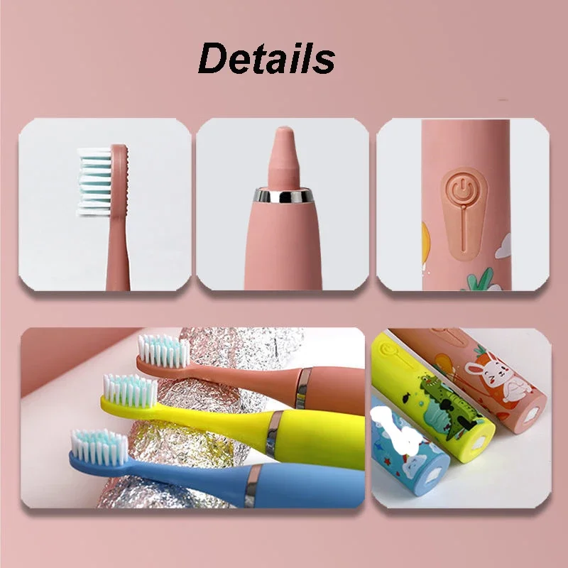 فرشاة أسنان كهربائية سونيك للأطفال ، نمط كرتون ، رأس فرشاة أسنان بديلة ، بالموجات فوق الصوتية ، هدية للأطفال