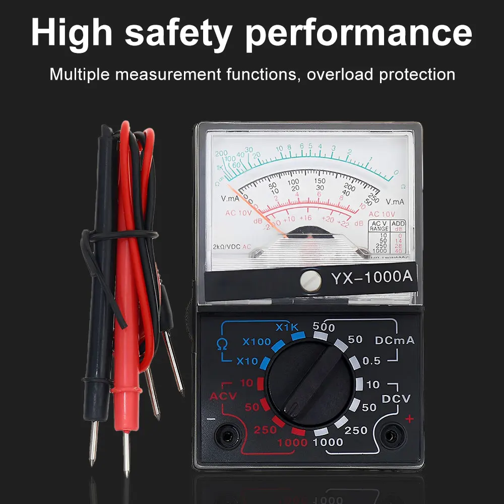 1000A Portable Electric Analog Multimeter Pointer Voltmeter Ammeter AC/DC Voltage Current Ohm Multi Meter Tester for Electrician