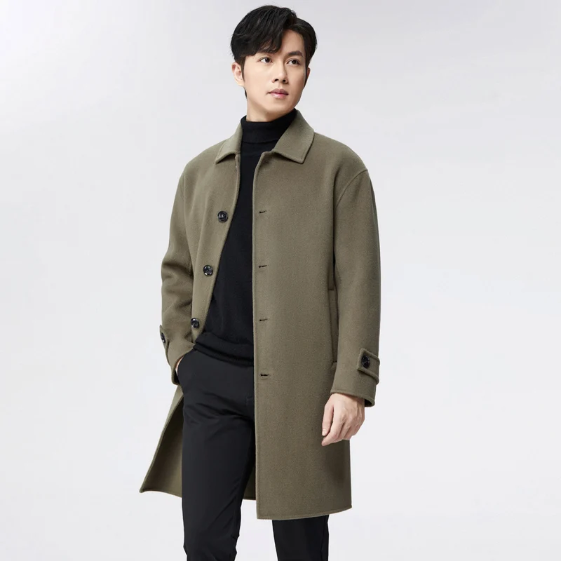 Men's Medium Long Coat 100% Wool Double-Sided Wool High-End Business Windbreaker Single Breasted Wool Coat Best Seller